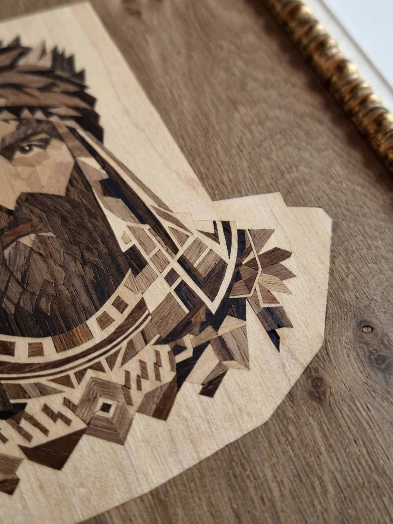 King of Ararat — marquetry craftsmanship detail, hand-cut veneer