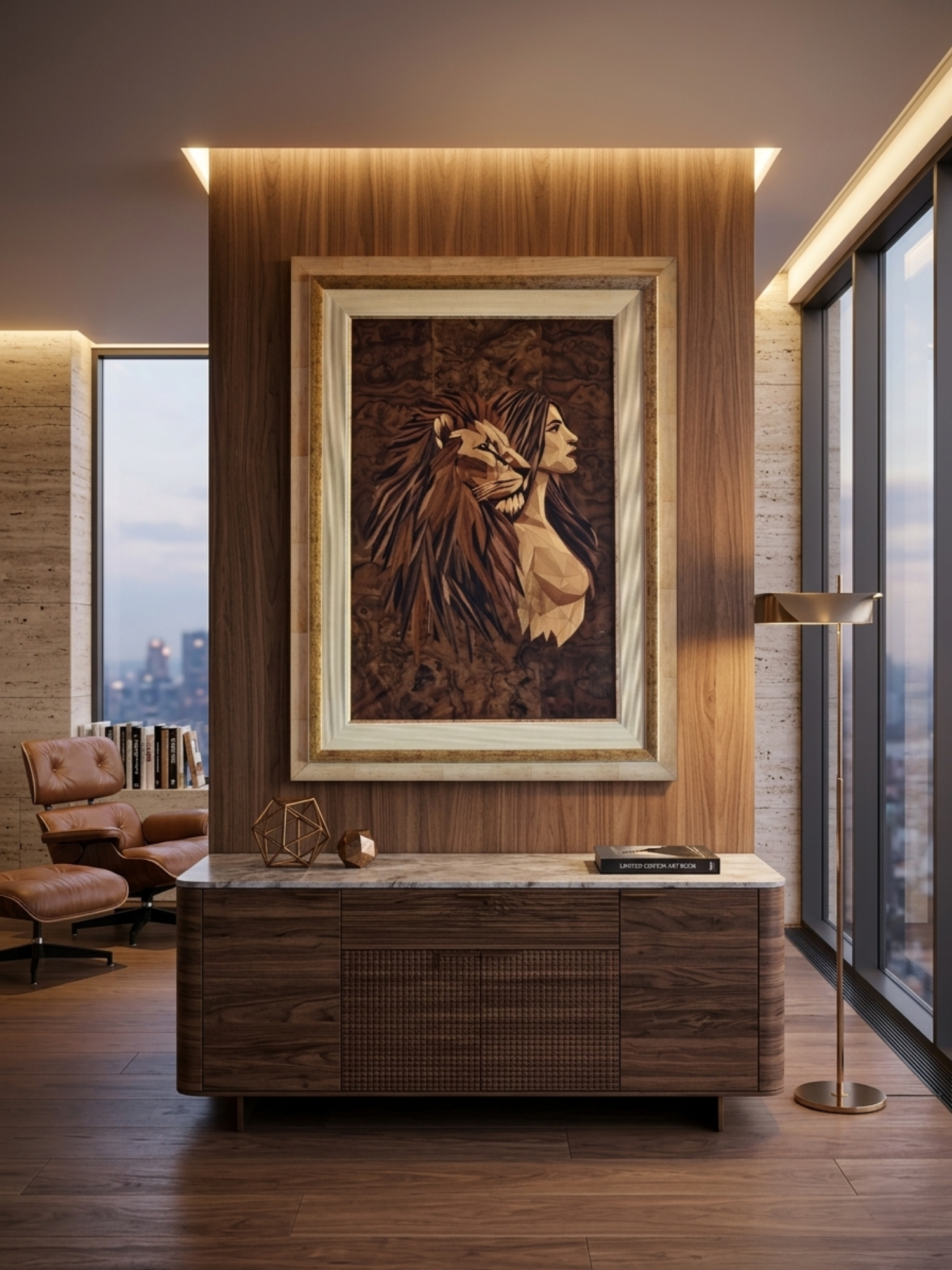 Marquetry artwork in an interior setting — VaCa Marquetry