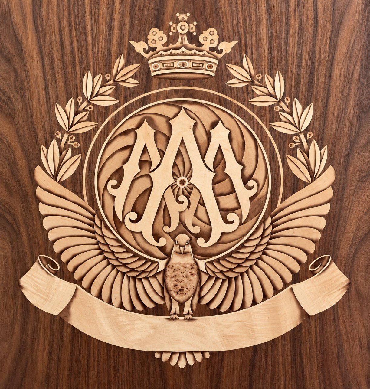 Heraldic monogram panel (enhanced image)