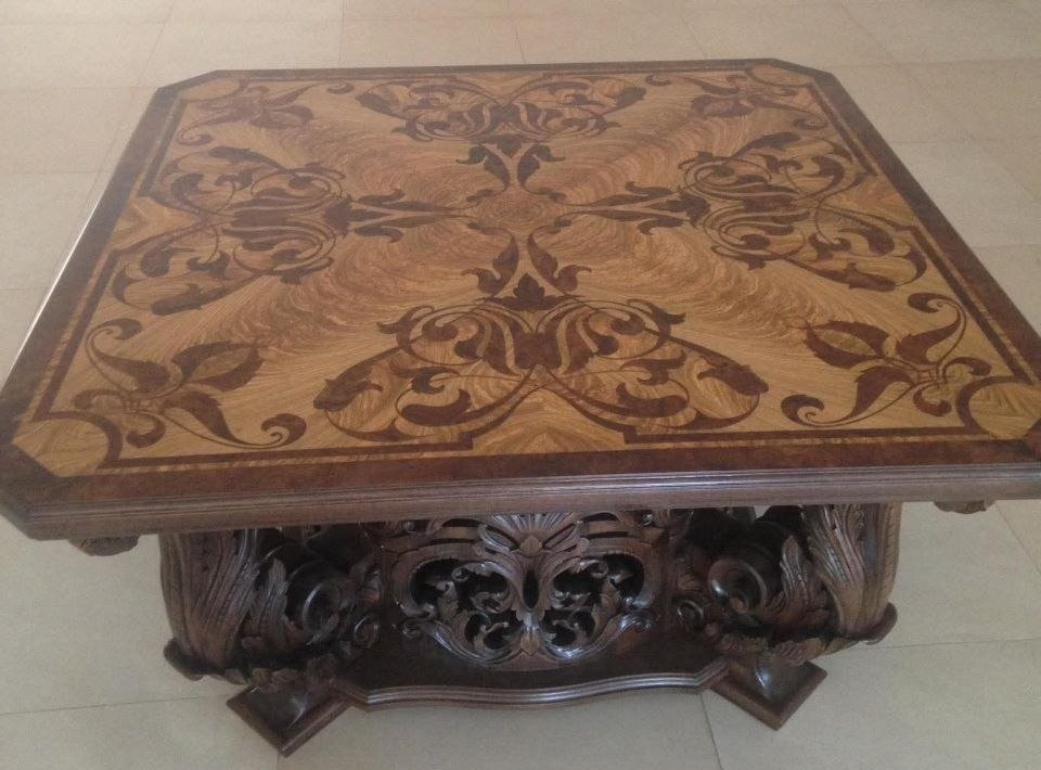 Coffee table with marquetry top