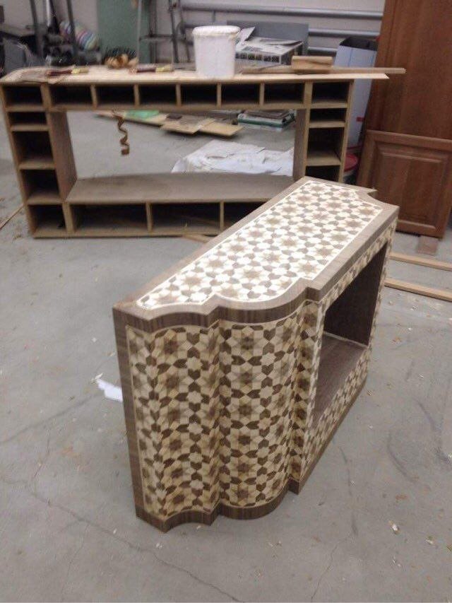 Console with geometric marquetry (original photo)